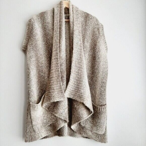 360 SWEATER / Open Front Chunky Knit Cardigan Sweater w/ Pockets Oatmeal Sz S - Picture 2 of 11
